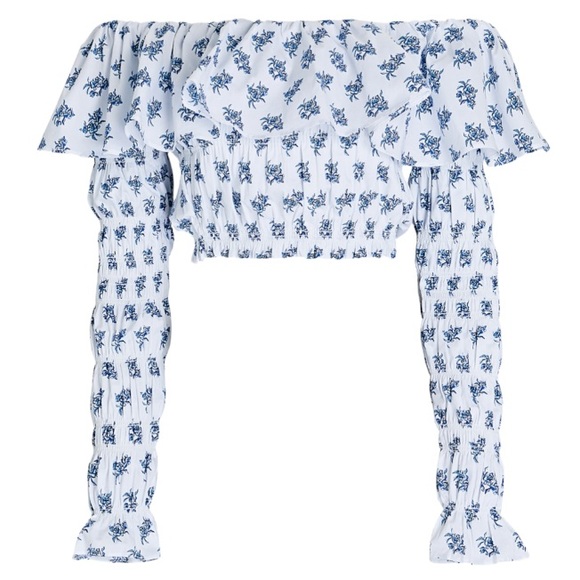 NWT caroline constas lydia off the shoulder top in blue toile spot